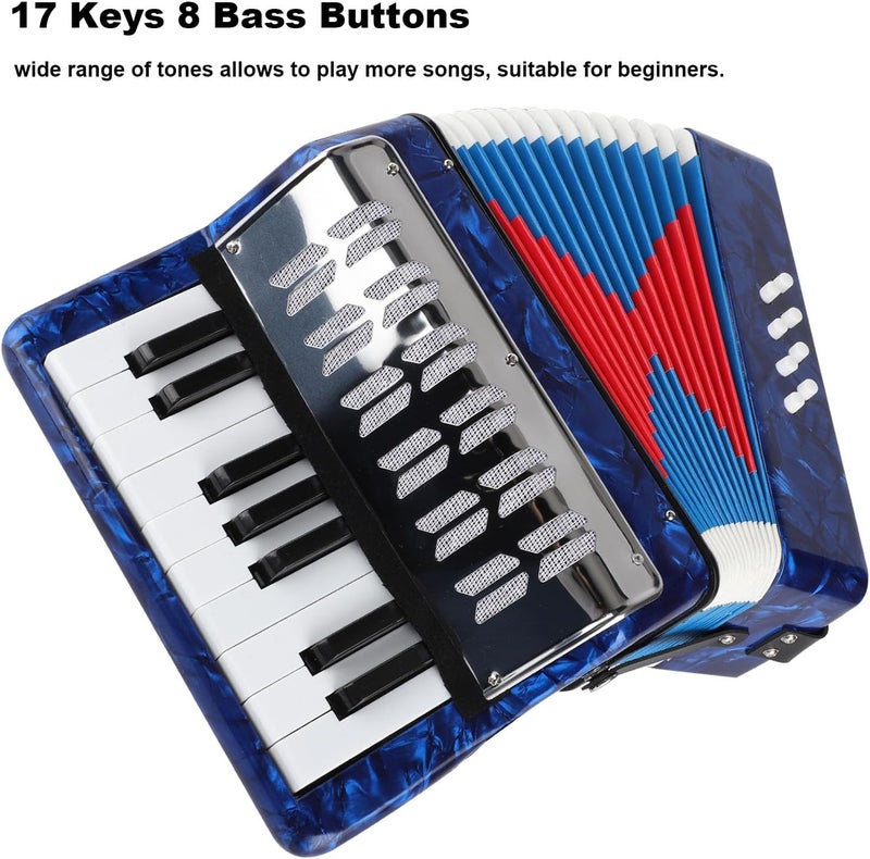 BGMUSER Mini Accordion Instrument 17 keys Accordian with Celluloid Body Strap for Beginners Acordeón (Blue) - Image 3